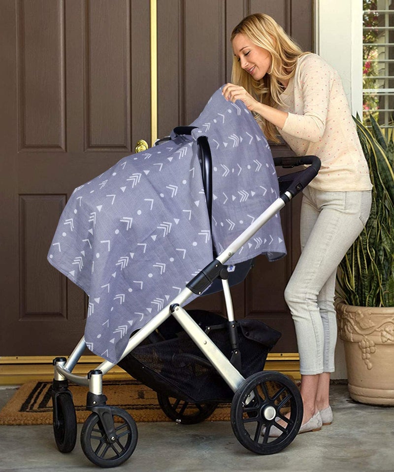 Metplus Muslin Baby Car Seat Canopy, Metplus Infant Carseat Cover - Extra Wide Universal Fit, Lightweight Breathable Soft for Babies Girls Shower Gift (Arrow) - Image 5